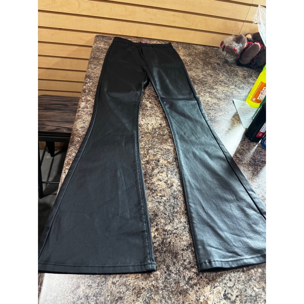Edikted Black Faux Leather Flare Pants High Waisted Bell Bottom Trousers Size M